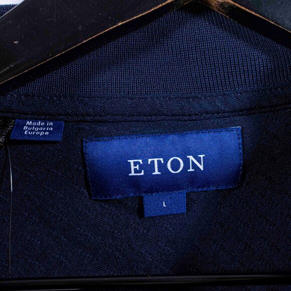 ETON Diamond Jacquard Long Sleeve Polo Shirt Large Preppy Designer - Picture 2 of 8